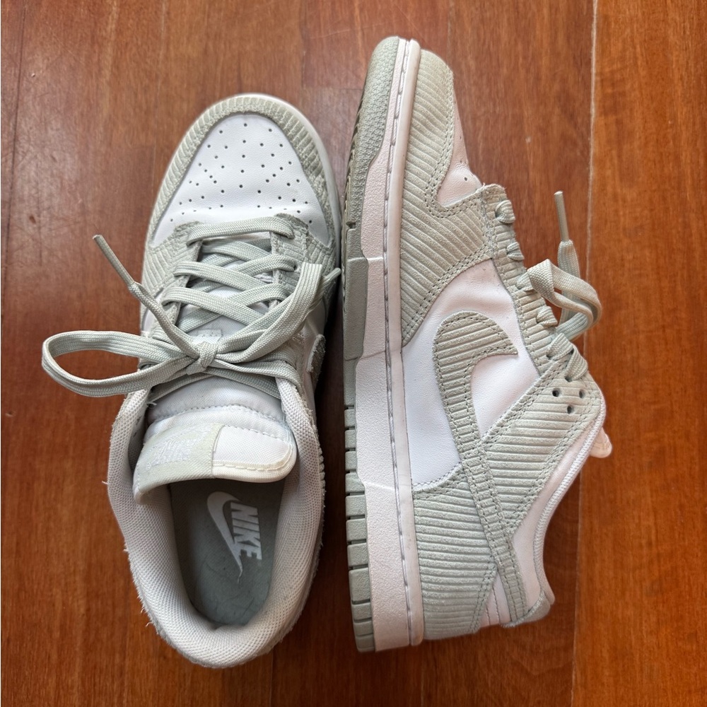 Nike White and Light Gray Low Dunk Sneakers